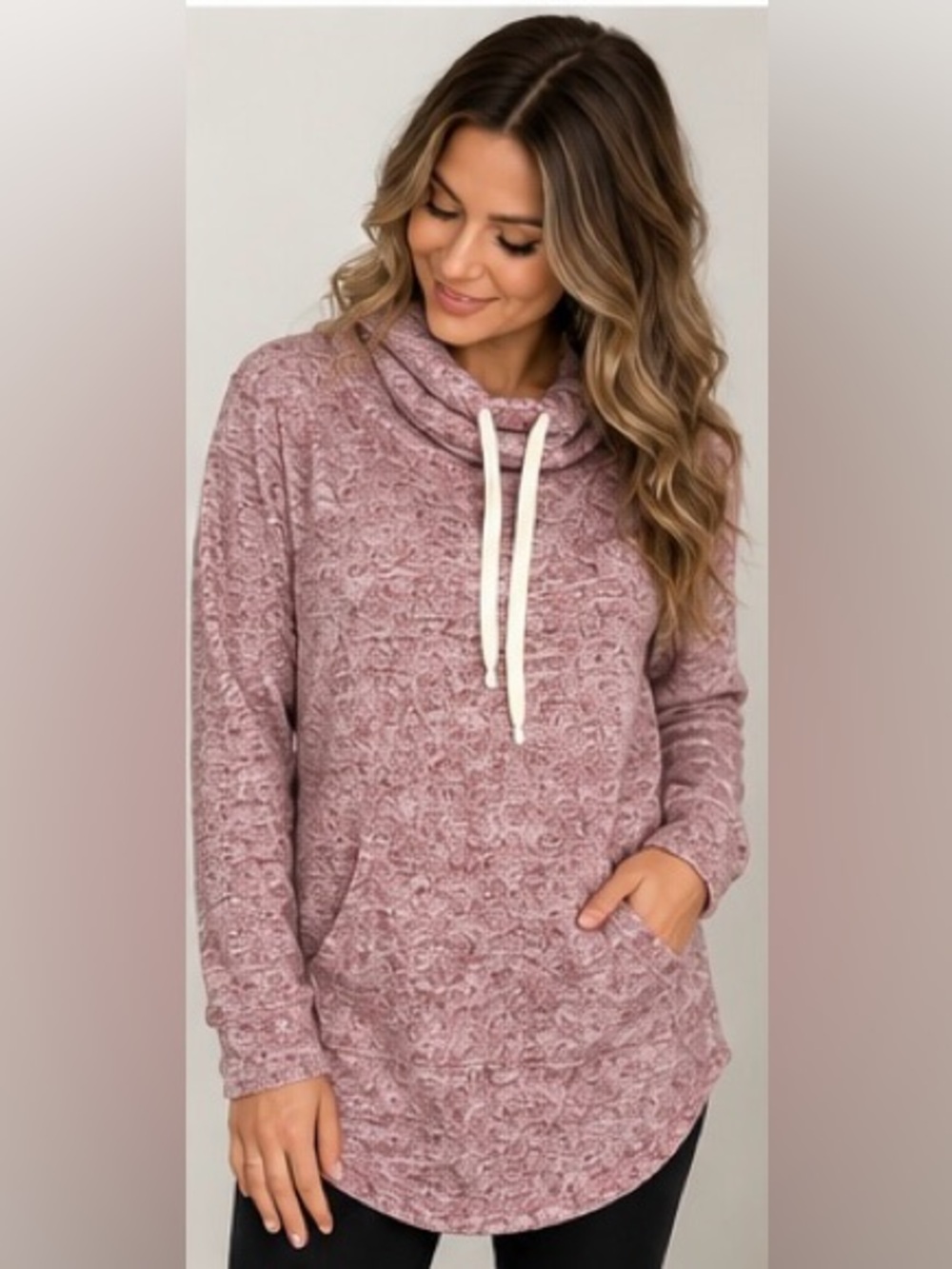Lularoe Light Pink Marled Cowl Neck Hoodie Tunic Size XL Cozy Pullover